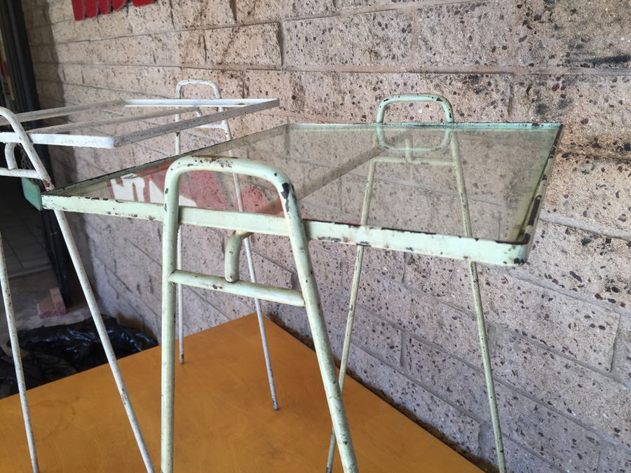 Pair Of Mid-Century Metal Tables With Glass Tops [Photo 9]