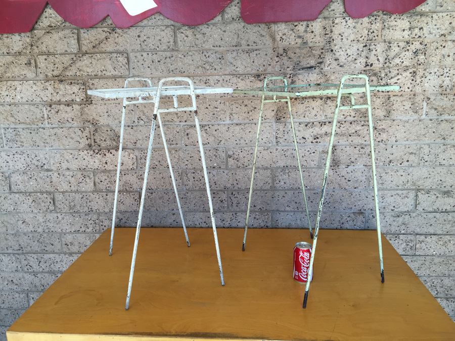 Pair Of Mid-Century Metal Tables With Glass Tops