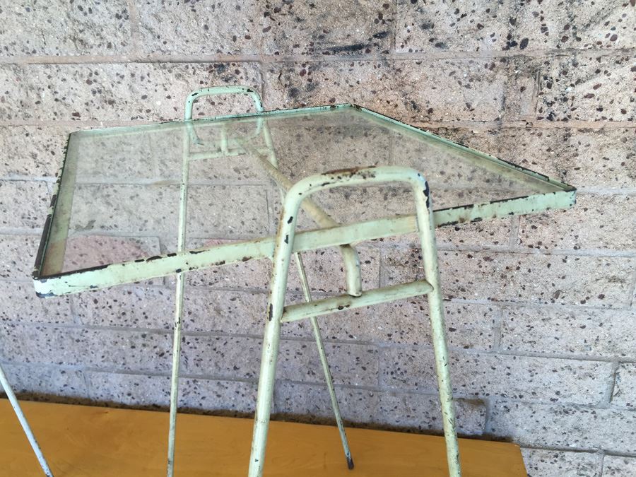 Pair Of Mid-Century Metal Tables With Glass Tops [Photo 2]