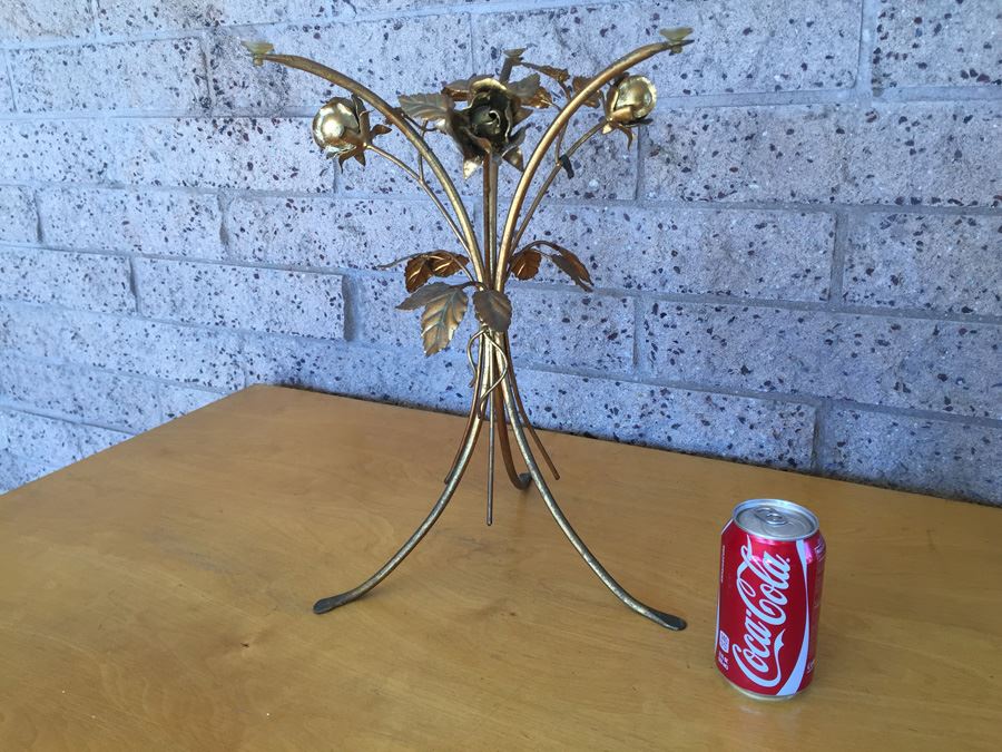 Italian Gilded Metal Rose Side Table - Needs Glass Top [Photo 4]