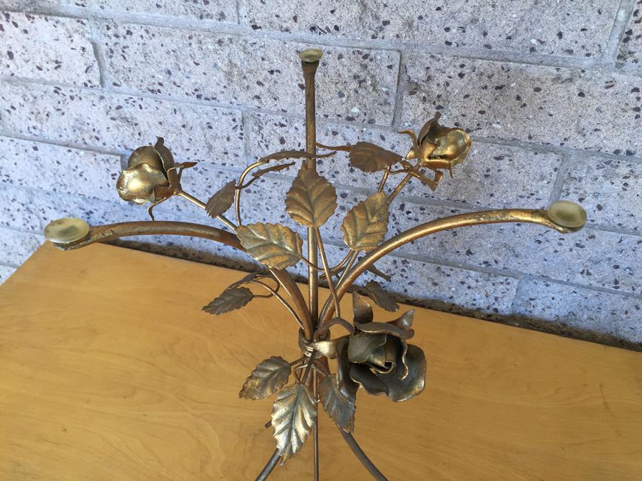 Italian Gilded Metal Rose Side Table - Needs Glass Top [Photo 5]