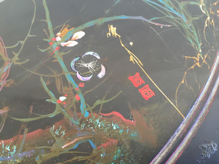 Beautifully Carved Asian Coffee Table With Mother Of Pearl Inlay [Photo 7]