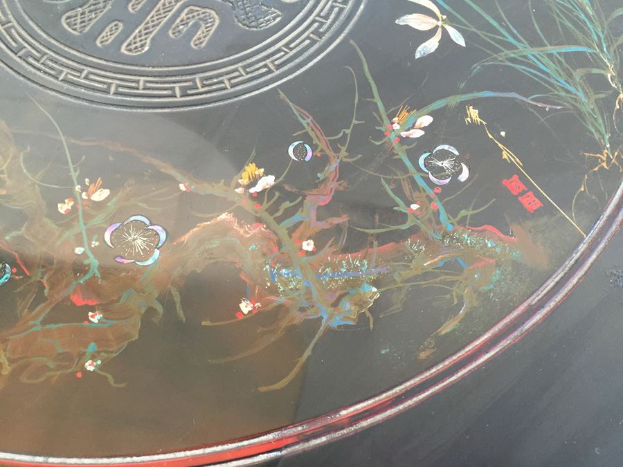 Beautifully Carved Asian Coffee Table With Mother Of Pearl Inlay [Photo 6]