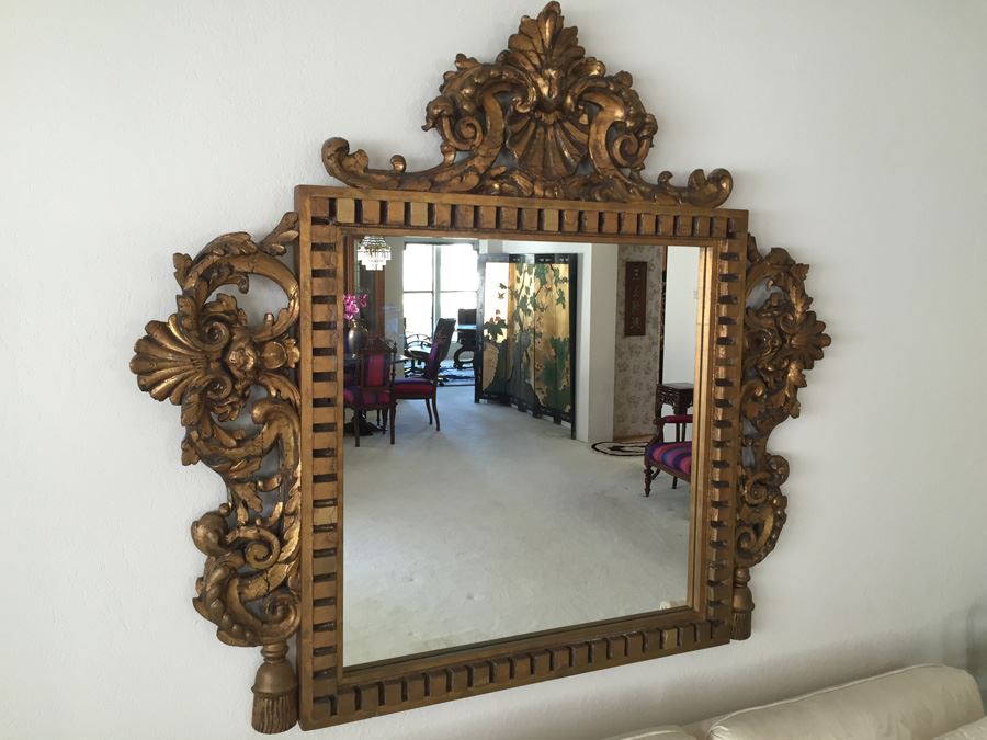 Stunning Large Gilded Wood Carved Mirror