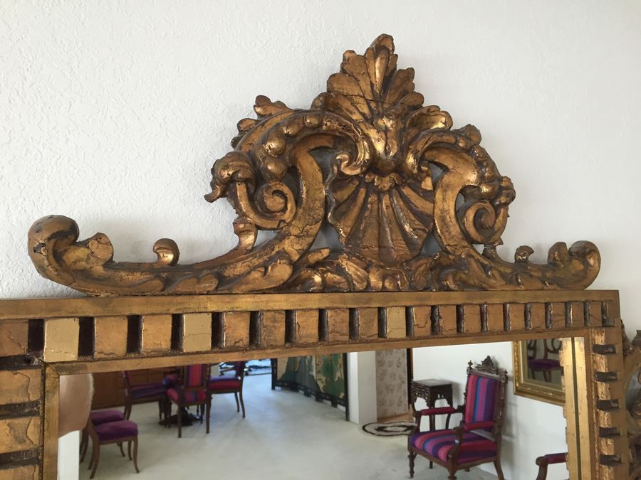 Stunning Large Gilded Wood Carved Mirror [Photo 4]