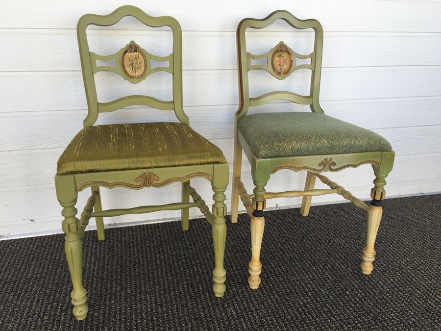 Pair Of Vintage Green Side Chairs