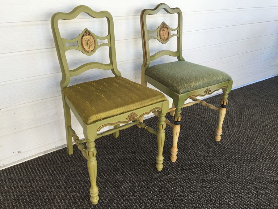 Pair Of Vintage Green Side Chairs [Photo 4]