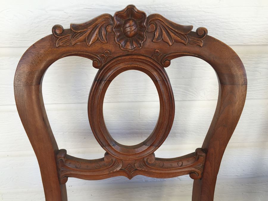 Pair of Vintage French Provincial Wood Carved Side Chairs With Purple Fabric [Photo 2]