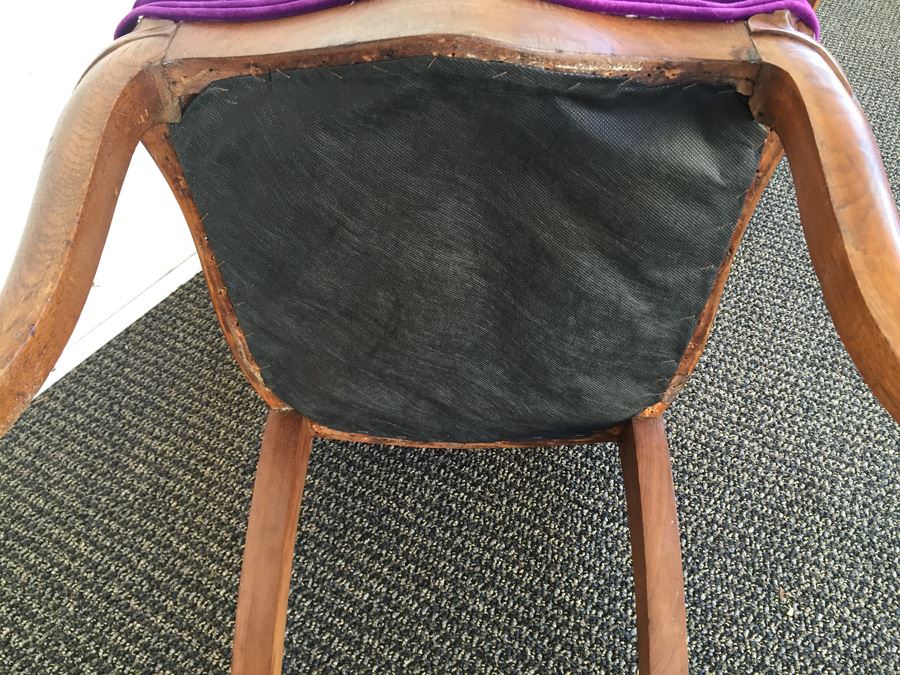 Pair of Vintage French Provincial Wood Carved Side Chairs With Purple Fabric [Photo 8]