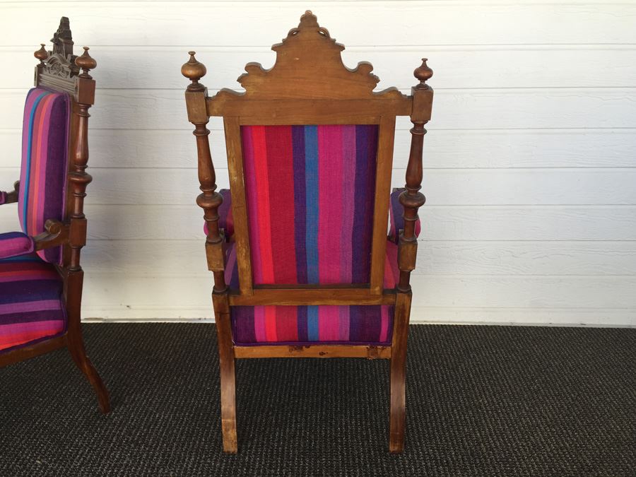 Pair Of Beautifully Carved Wood Arm Chairs On Casters [Photo 13]
