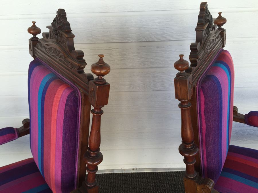 Pair Of Beautifully Carved Wood Arm Chairs On Casters [Photo 12]