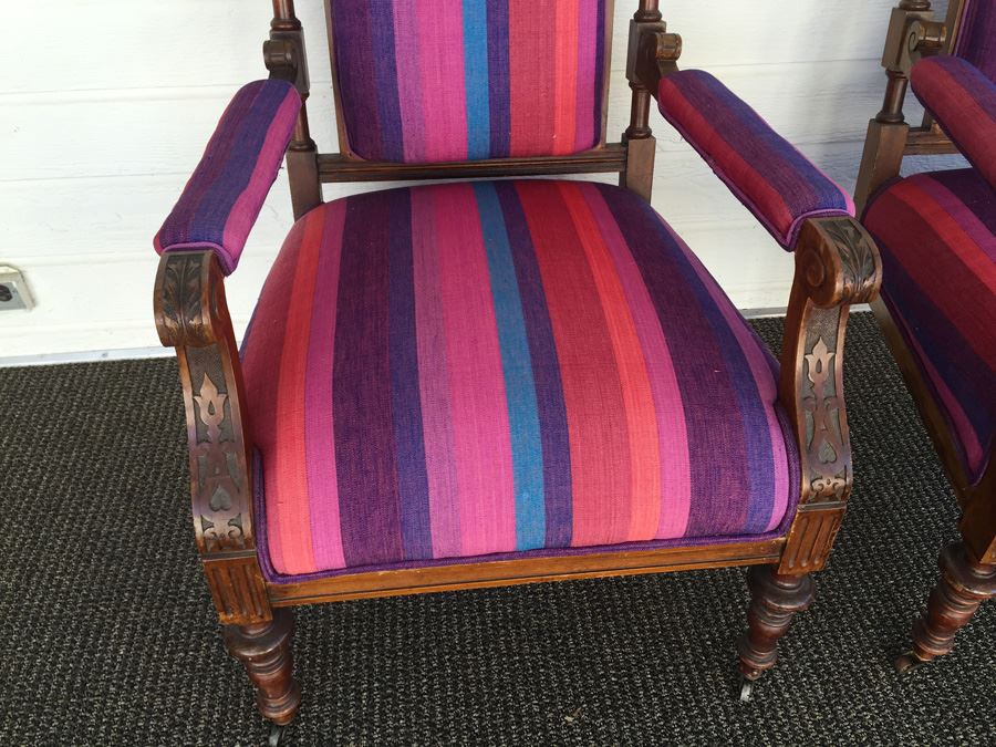 Pair Of Beautifully Carved Wood Arm Chairs On Casters [Photo 9]