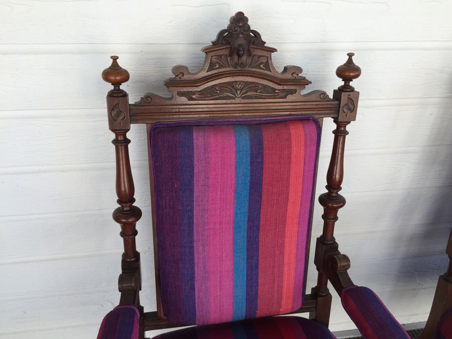 Pair Of Beautifully Carved Wood Arm Chairs On Casters [Photo 8]