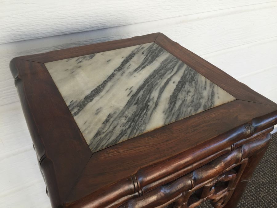 Beautiful Rosewood Asian Table With Marble Top [Photo 3]