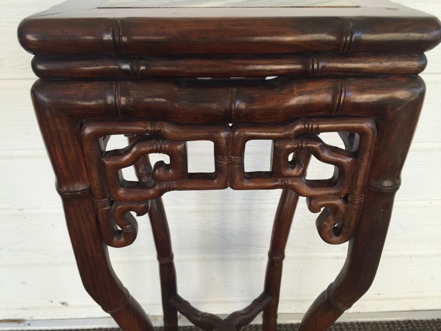 Beautiful Rosewood Asian Table With Marble Top [Photo 5]