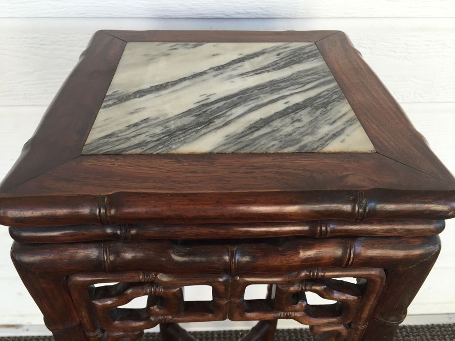 Beautiful Rosewood Asian Table With Marble Top