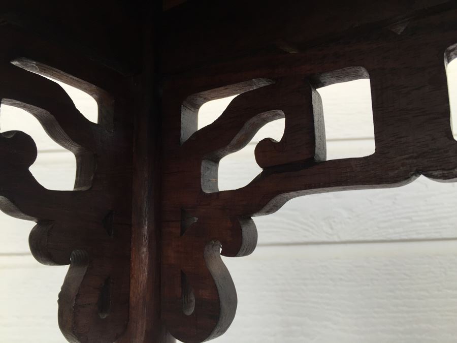 Beautiful Rosewood Asian Table With Marble Top [Photo 9]