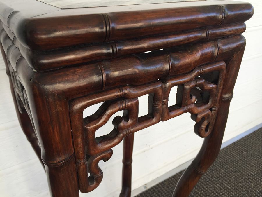 Beautiful Rosewood Asian Table With Marble Top [Photo 2]