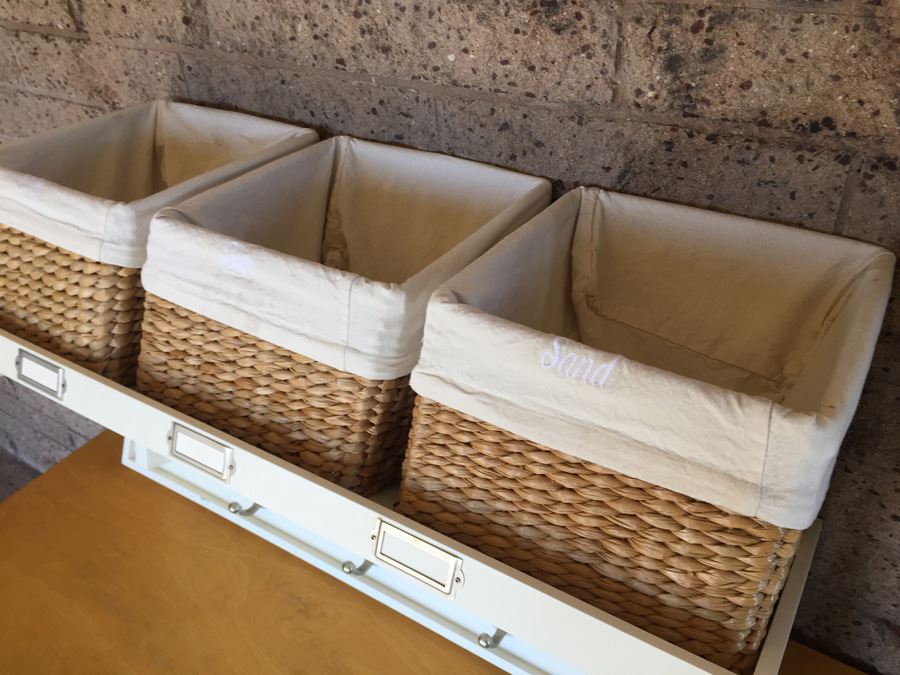 Pottery Barn Shelf With Baskets And Coat Rack [Photo 4]