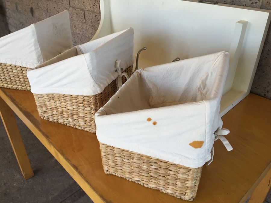 Pottery Barn Shelf With Baskets And Coat Rack [Photo 6]