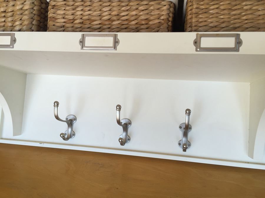 Pottery Barn Shelf With Baskets And Coat Rack [Photo 3]