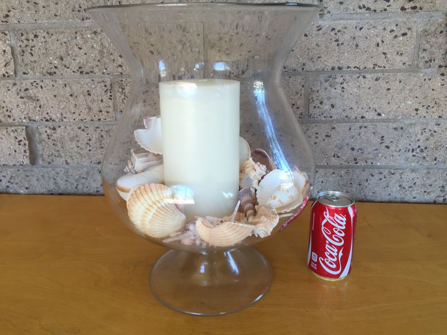 Glass Vase With Shells And Candle