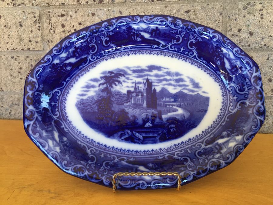 Watteau Staffordshire #555592 England Flow Blue Serving Platter [Photo 4]