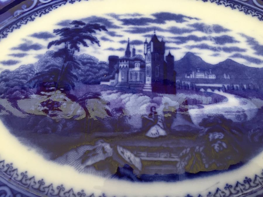 Watteau Staffordshire #555592 England Flow Blue Serving Platter [Photo 2]