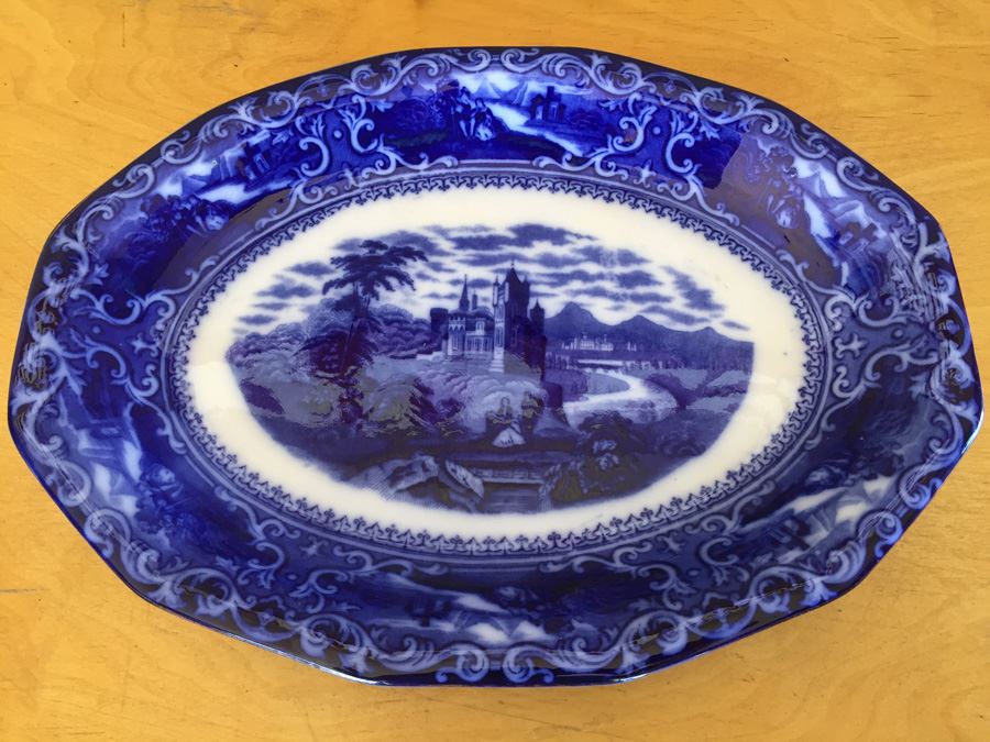 Watteau Staffordshire #555592 England Flow Blue Serving Platter [Photo 5]