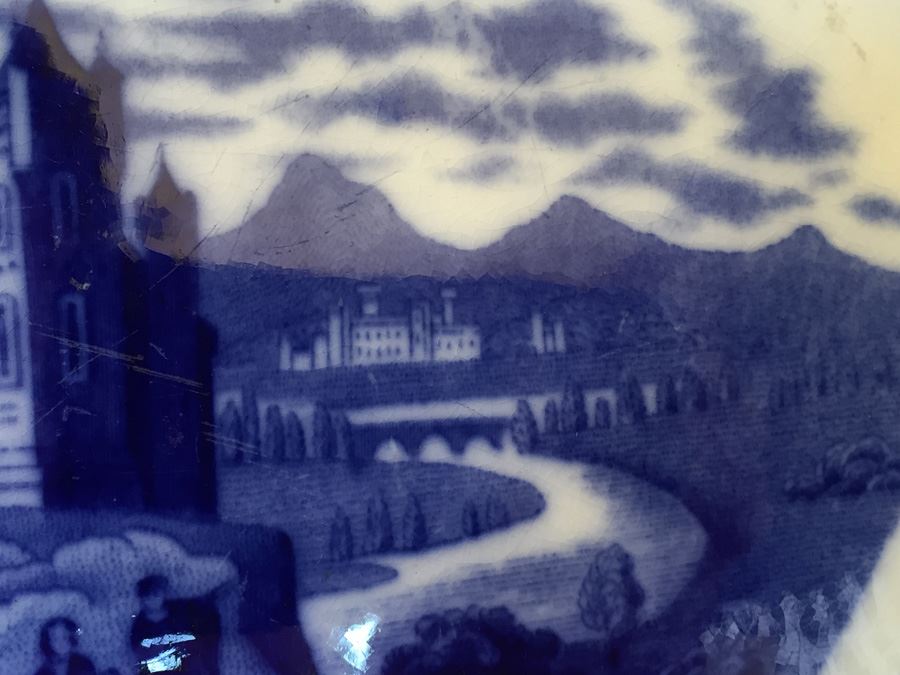 Watteau Staffordshire #555592 England Flow Blue Serving Platter [Photo 13]