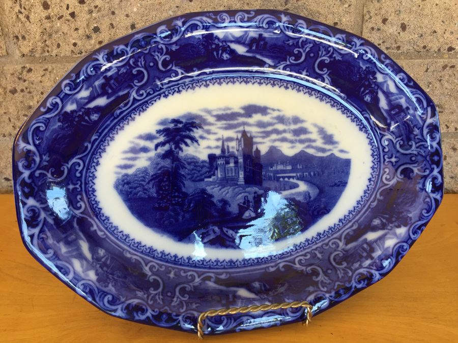 Watteau Staffordshire #555592 England Flow Blue Serving Platter [Photo 15]
