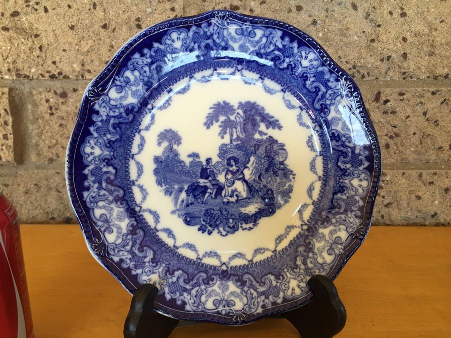 Flow Blue Plate Watteau England N.W.P. Co [Photo 2]