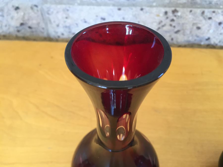 Pair Of Bohemian Cranberry Ruby Red Vases [Photo 6]
