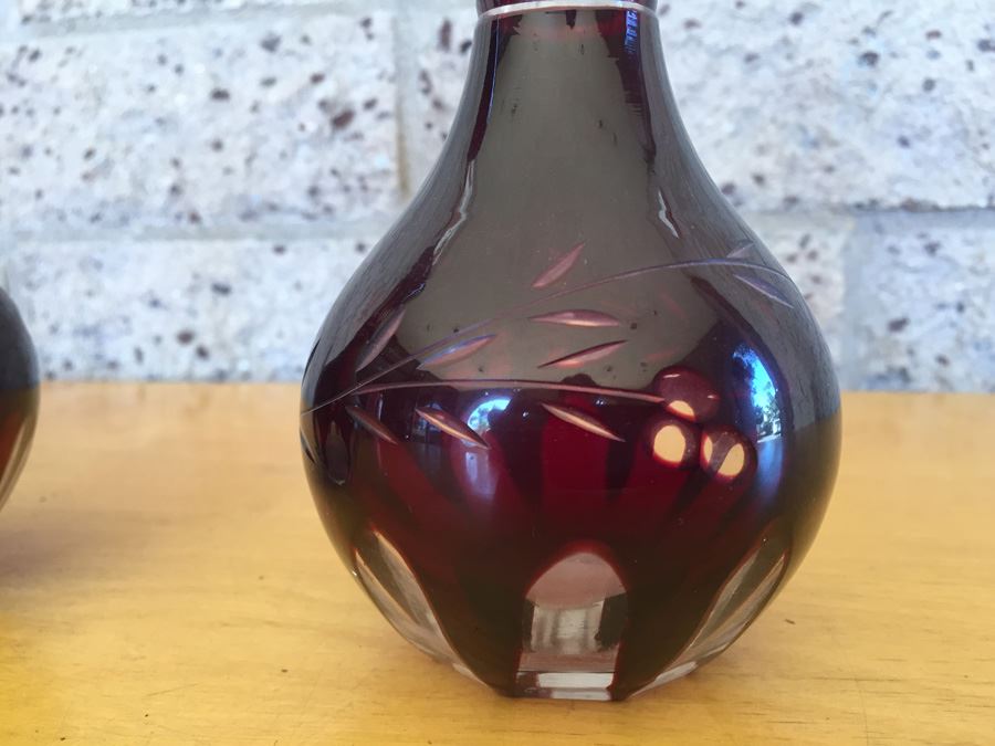 Pair Of Bohemian Cranberry Ruby Red Vases [Photo 8]