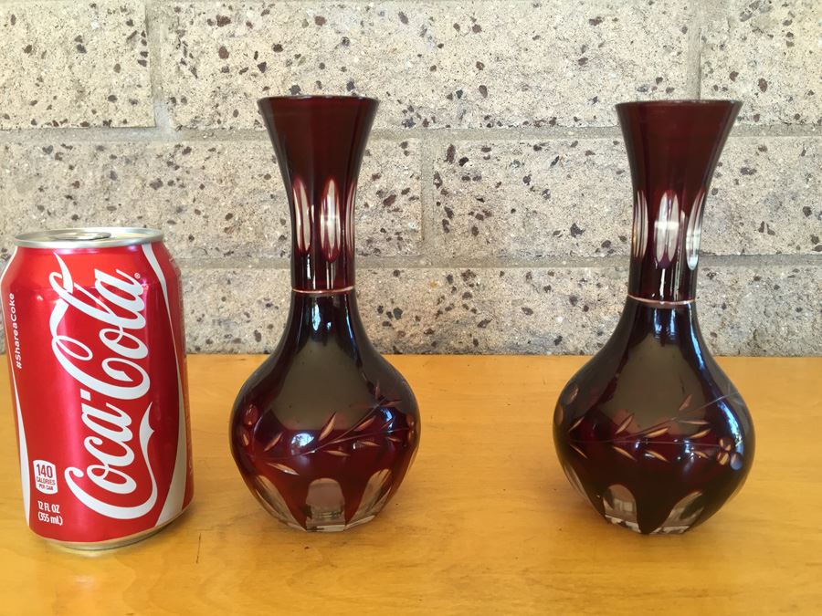 Pair Of Bohemian Cranberry Ruby Red Vases [Photo 1]