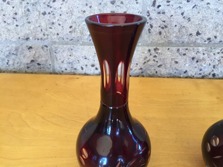 Pair Of Bohemian Cranberry Ruby Red Vases [Photo 5]