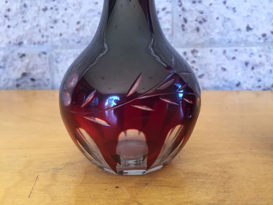 Pair Of Bohemian Cranberry Ruby Red Vases [Photo 3]