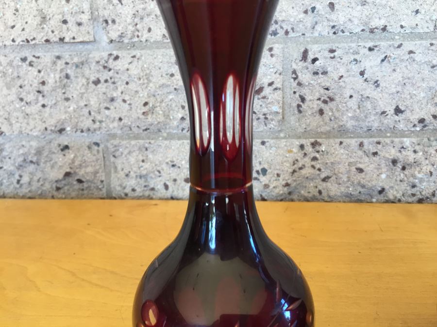 Pair Of Bohemian Cranberry Ruby Red Vases [Photo 4]