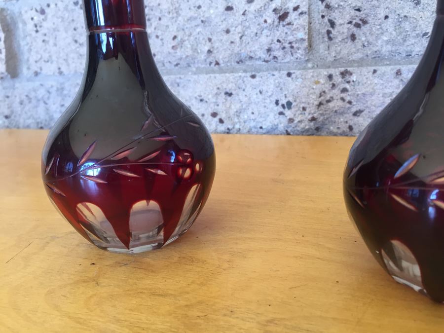 Pair Of Bohemian Cranberry Ruby Red Vases [Photo 7]