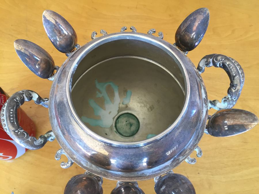 Vintage Silver Sheffield Plate Sugar Bowl and Spoon Holder With Bird Top And Spoons [Photo 10]