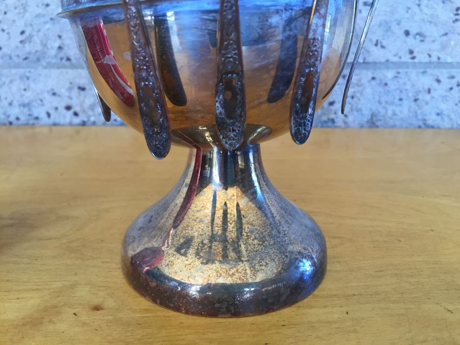 Vintage Silver Sheffield Plate Sugar Bowl and Spoon Holder With Bird Top And Spoons [Photo 4]