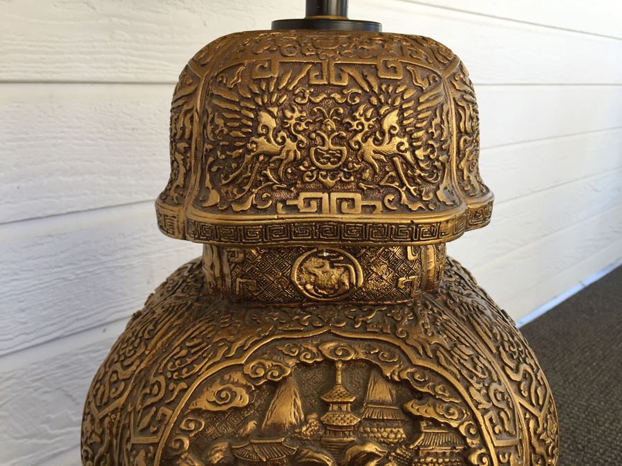 Large Gold Asian Lamp With Shade [Photo 10]