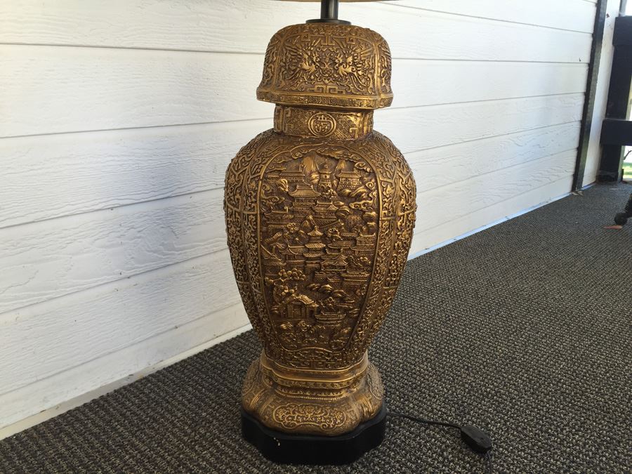 Large Gold Asian Lamp With Shade [Photo 11]
