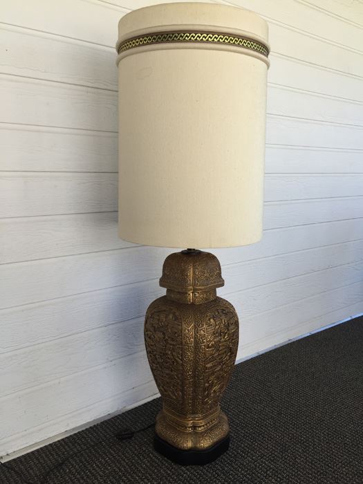 Large Gold Asian Lamp With Shade [Photo 1]
