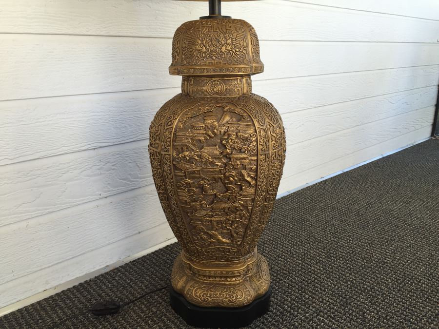 Large Gold Asian Lamp With Shade [Photo 5]