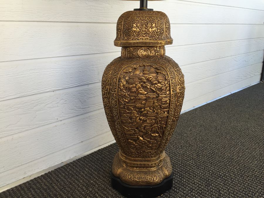 Large Gold Asian Lamp With Shade [Photo 8]