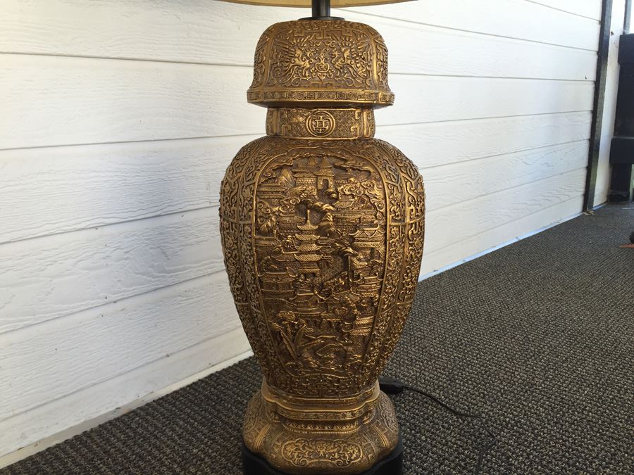 Large Gold Asian Lamp With Shade [Photo 12]