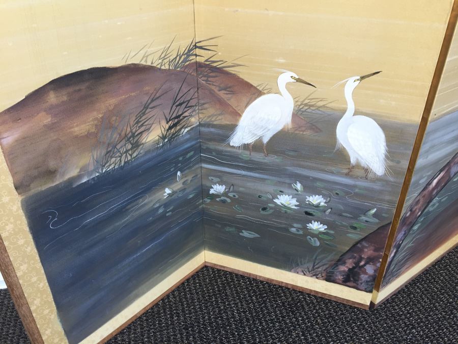 4-Panel Hand Painted Japanese Screen [Photo 2]