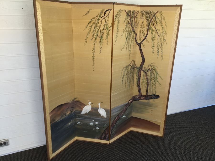 4-Panel Hand Painted Japanese Screen [Photo 1]