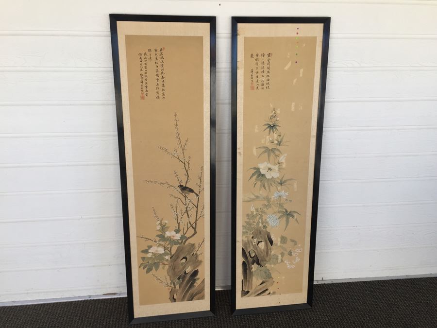 Pair Of Chinese Paintings In Ink On Silk